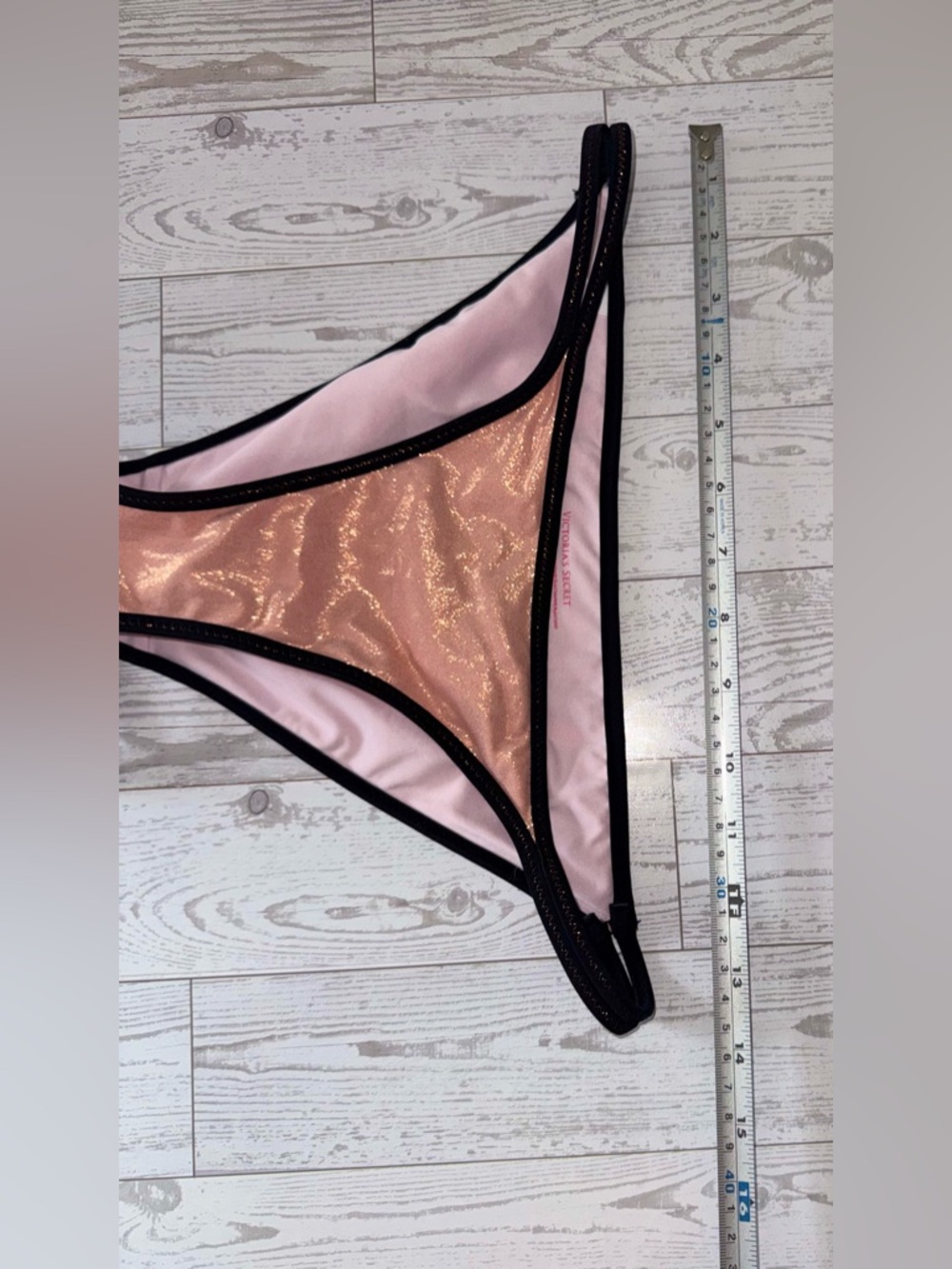 ✨ Shimmery Light Coral Bikini with Black Trim - Picture 14 of 15